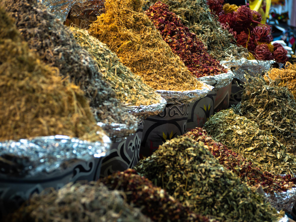 Traditional spice market representing heritage food trading